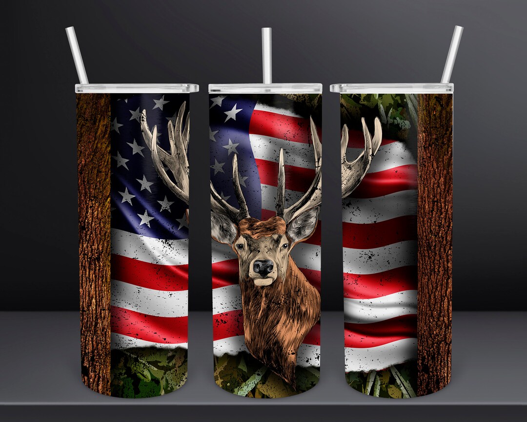 Deer Hunting Tumbler PNG 20oz Skinny Tumbler Wrap USA Flag Sublimation ...