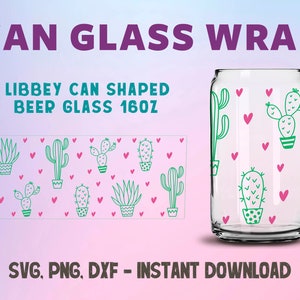 Cactus SVG Can Glass Wrap, 16oz Libbey Glass, Cortar archivos para Cricut, Descarga digital
