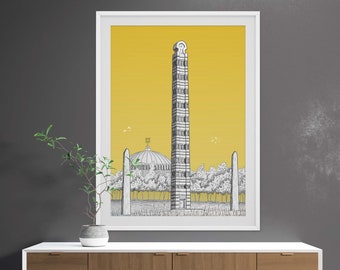 Obelisco di Axum, poster di Aksum, Axum, arte etiope, Axum Zion, arte Axum, arte Habesha, cultura etiope, patrimonio etiope, arte africana
