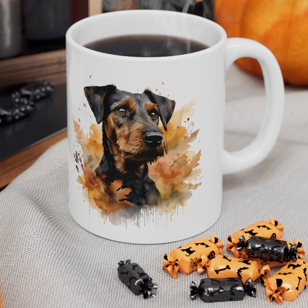 Jagdterrier Mug, Jagdterrier Fall Leaves Coffee Cup, Gift for Autumn, Dog Lover Mug, Present for Jagd Terrier Puppy Mama