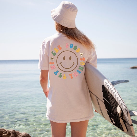 Trendy Oversized Retro Shirt See Good in All Things Smiley Shirt