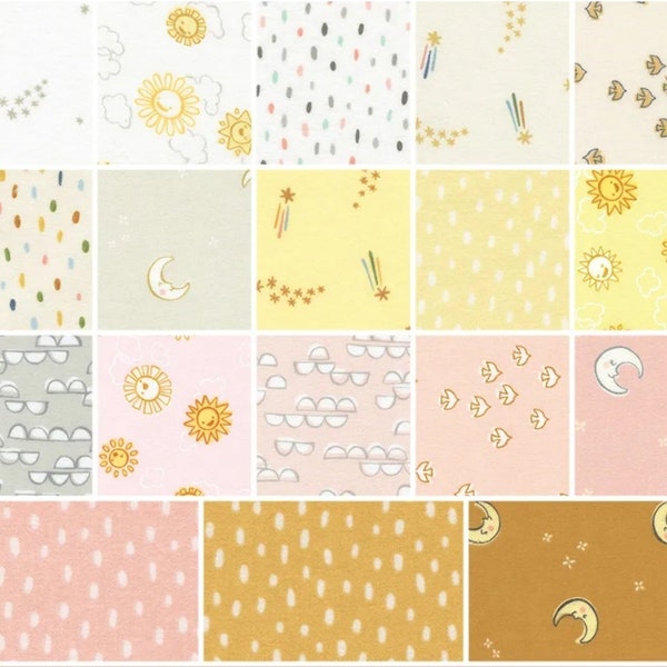 Over The Moon Fat Quarter Bundle Pastel Cozy Flannel 18pcs By Robert Kaufman, Baby Fabric,  Girl Fabric,  Flannel Fabric