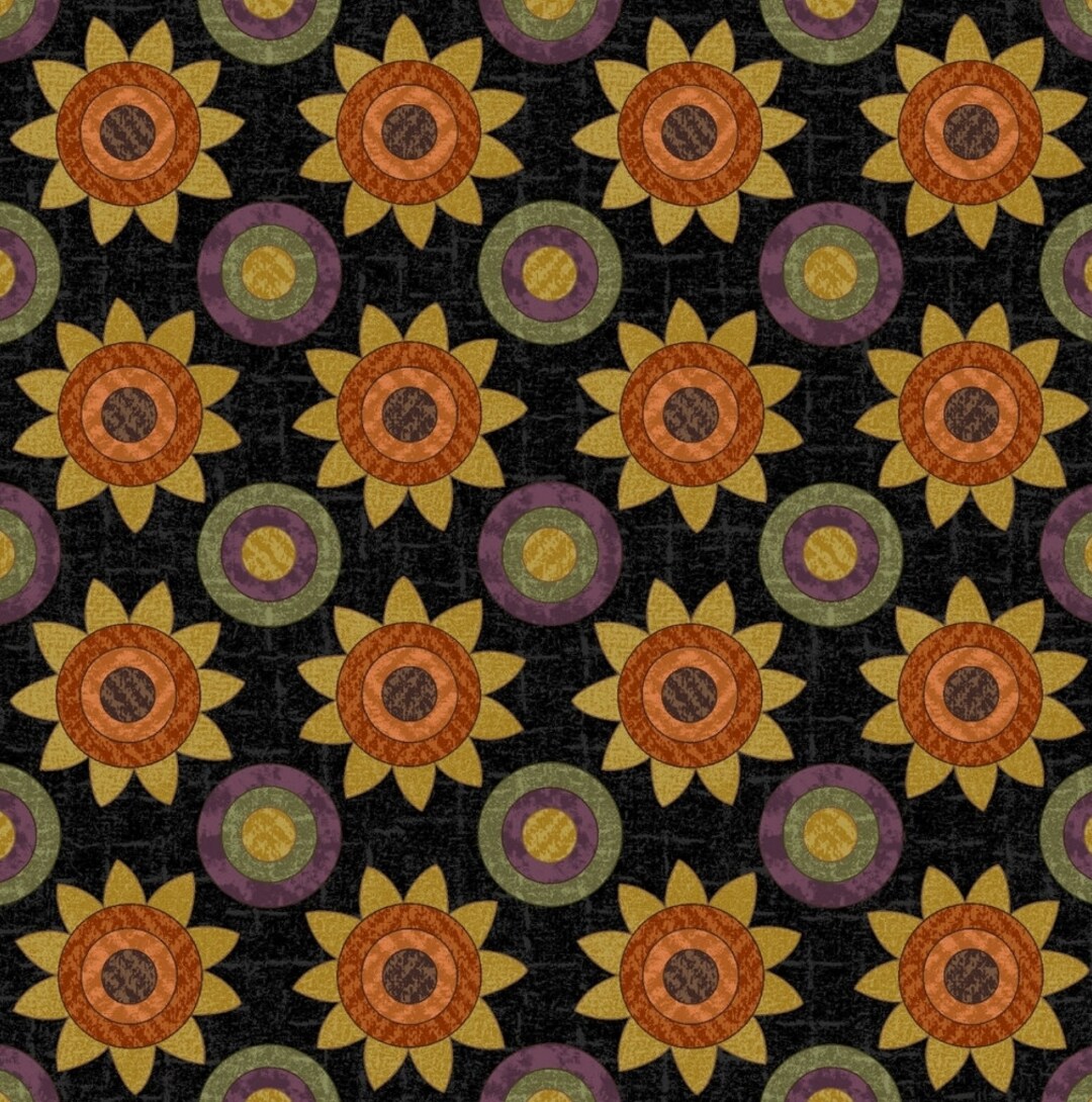 Autumn Harvest Black Penny Rug Flowers Flannel F9953MJ Bonnie Sullivan