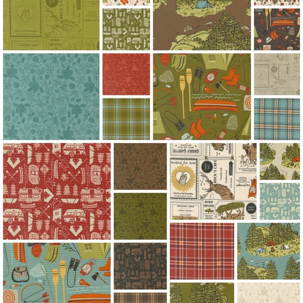 The Great Outdoors Fat Quarter Bundle 25pcs by Stacy Iest Hsu For Moda, Camping Fabric,  Fishing Fabric,  RV Fabric,  Up North Fabric