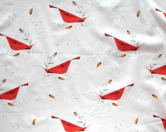 Berry Feast Fabric By Charley Harper Organic Cotton, Sold By The Yard, Cardinal Fabric, Organic Fabric, Bird Fabric