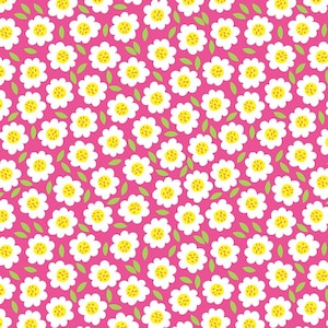 Chasing Rainbows Tossed Flowers 696-22 By Emily Dumas For Henry Glass Sold By The Yard, Pink Fabric,  Flower Fabric, Daisy Fabric