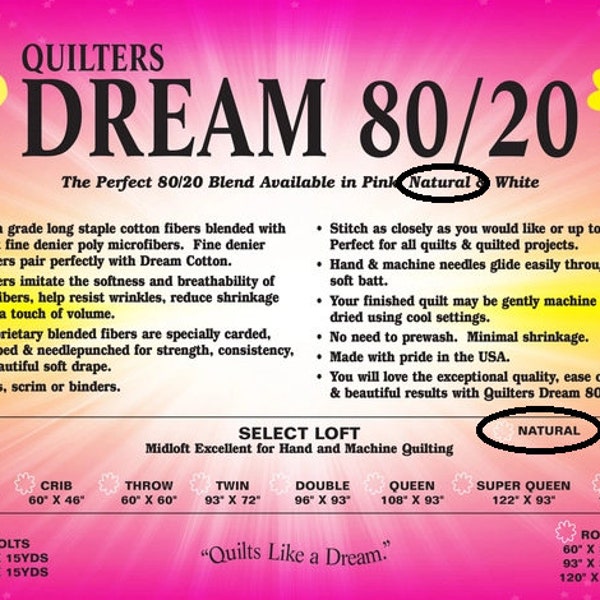 Quilter Dream Batting Natural 80/20 - Crib Size 46" x 60"