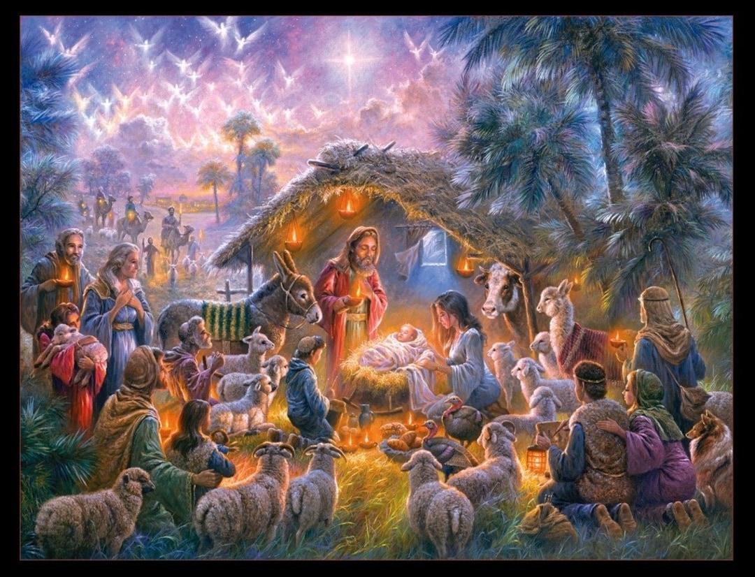 Nativity Fabric Panel Digitally Printed 36x44 by Abraham Hunter for Elizabeth Studio, Baby Jesus