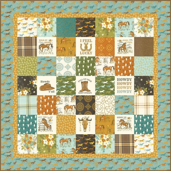 Ponderosa Cowboy Squares Quilt Pattern By Stacy Iest Hsu For Moda Finished Size 82"x82", Cowboy Quilt, Western Quilt, Layer Cake Quilt