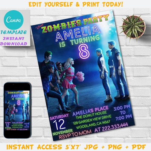 Zombies 3 Birthday Party Invitation Zombies 3 Digital Etsy