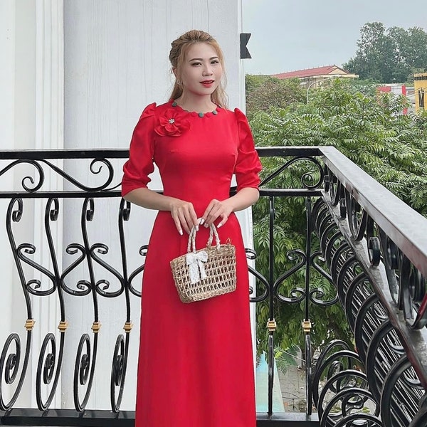 Pre made áo dài cách Tân nguyên bộ thiết kế Vietnamese traditional dress with pants