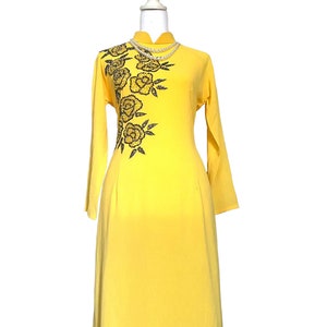 Pre made ao dài thiết kế bốn ta,Vietnamese traditional dress chiffon double layer