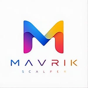 Op de afbeelding: Een grafisch logo met een gestileerde letter M met een vloeiende kleurverloop van paars en blauw naar geel en rood. Onder de letter staat de tekst MAVRIK in een meerkleurig lettertype, gevolgd door het woord SCALPER in een kleiner lettertype.