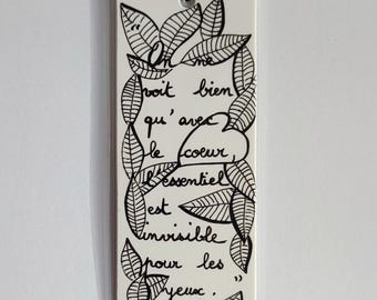 Positive quote bookmark, fine-point drawing, handmade black and white, nature, cottage