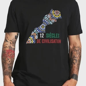 T-shirt rétro avec carte du Maroc, style vintage, cadeau pour les fans de la culture marocaine, hauts en coton 100% doux et unisexe,