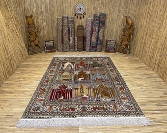 Silk on Silk , Handmade Carpet, Persian Silk Rug, Vintage Turkish Rug, Boho Home Decor, 5x7 feet , Unique, , Modern Decoration, Gift idea