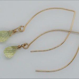 Large Marquise Gold Filled and Lemon Quartz hook earrings