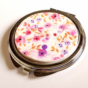 Bag mirror decorated with polymer clay floral pattern image 1