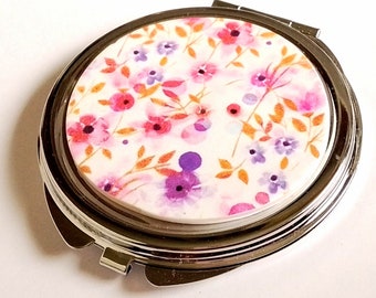 Miroir de sac décoré d'argile polymère motif floral