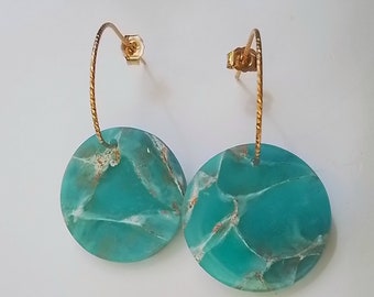 Gold Filled open hoop earrings, polymer clay pendants