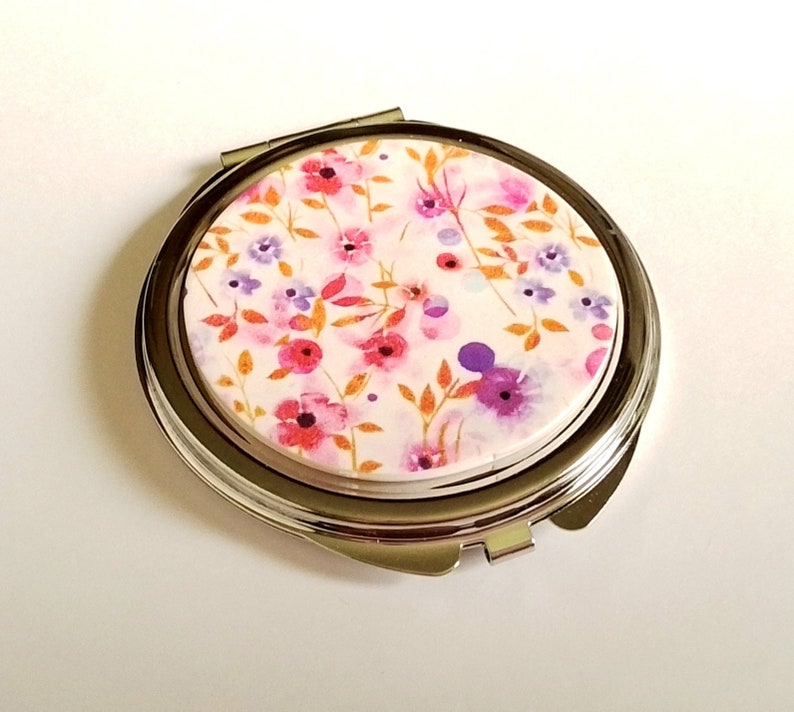 Bag mirror decorated with polymer clay floral pattern image 2