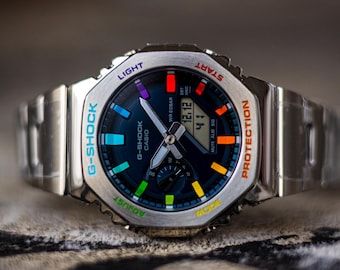 Bespoke Hand-Painted G-SHOCK GM-2110D Rainbow Full Steel | Artist CasiOak Mod