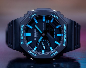 Casio G Shock Black Blue CasiOak mod ga2100 Wrist watch One year  anniversary gifts for boyfriend 1st anniversary gift for husband