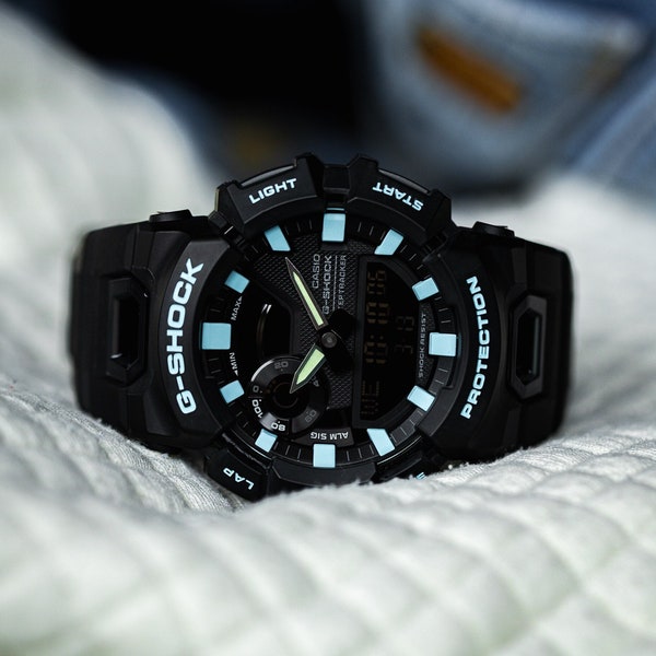 Casio G Shock Black / Sky Blue - Casio mod - Wrist watch - One year anniversary gifts for boyfriend 1st anniversary gift for husband