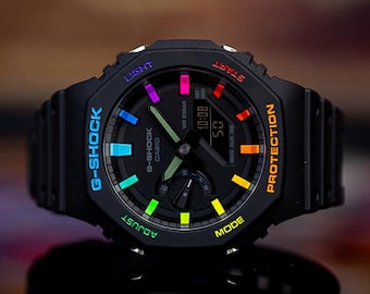 Hand-painted Casio G-Shock CasiOak Mod Rainbow GA-2100 - High-Quality wrist watch Mods - Unique timepieces in vibrant colors