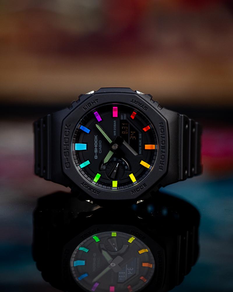 Casio Mod Custom Gshock GA2100 Black & Rainbow - High