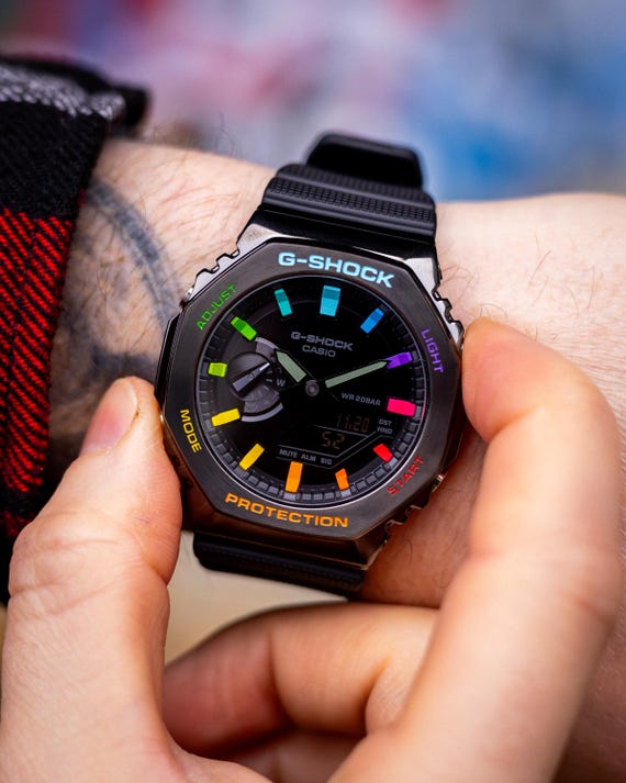 Casio G Shock Black Steel Rainbow - Casioak Mod - Wrist