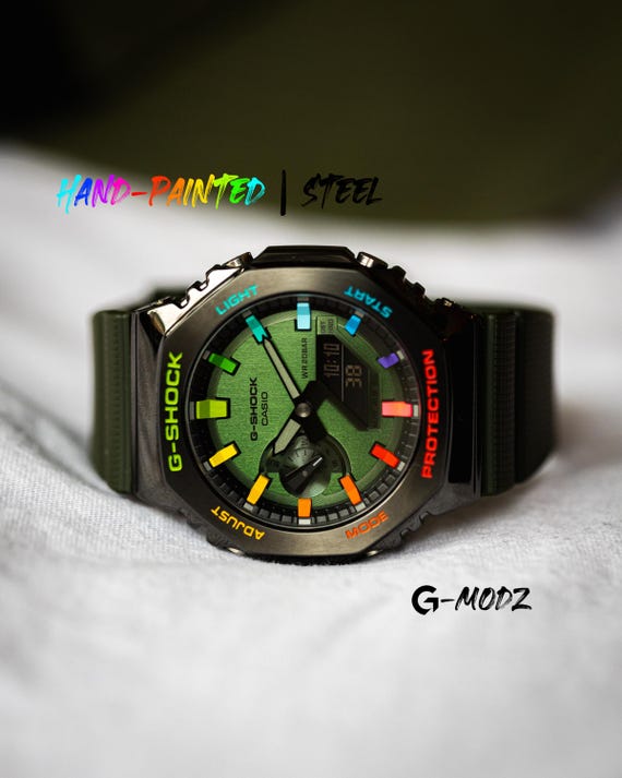 Hand Painted G-shock Green GM-2100 Rainbow | Artist Casioak Mod - Etsy
