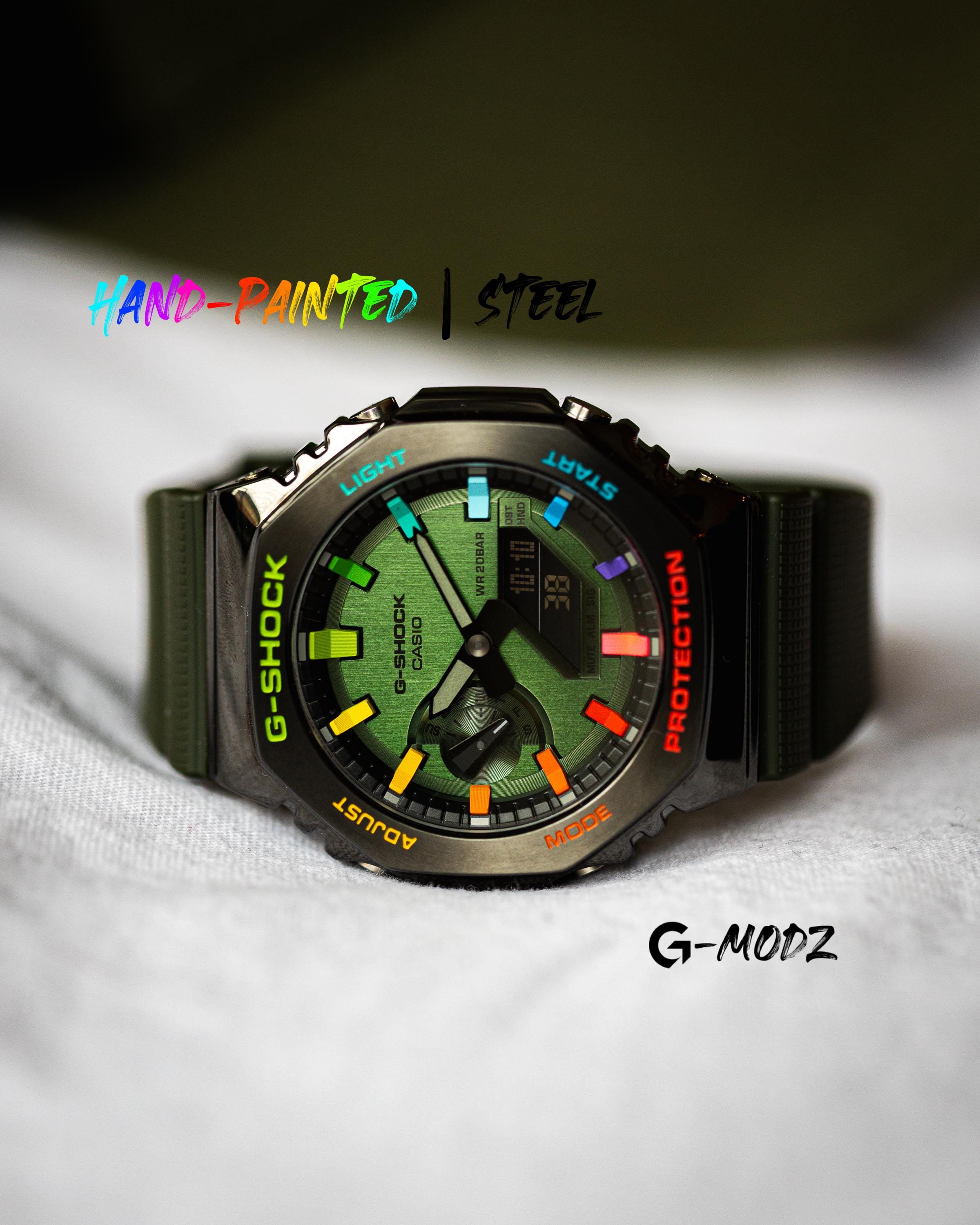 Hand Painted G-shock Green GM-2100 Rainbow | Artist Casioak Mod - Etsy