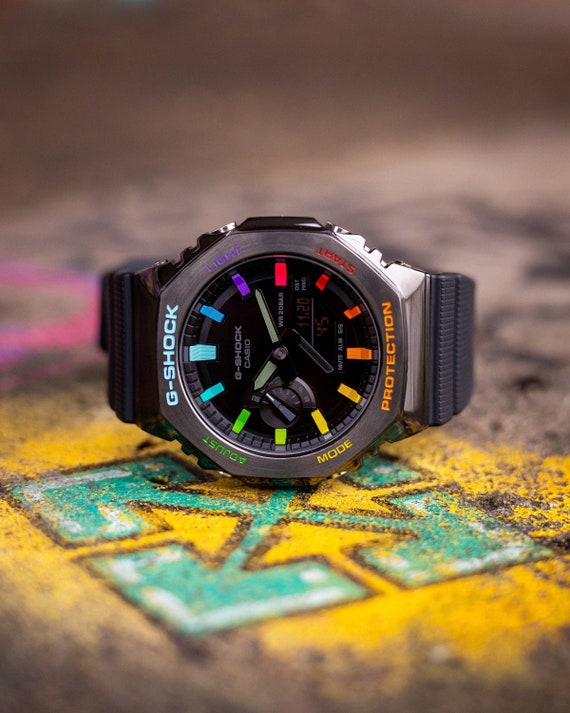 Casioak G-shock Black GM-2100 Rainbow | Artist Casioak Mod - Etsy