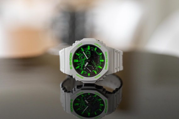 Limited to 15 | Hand-painted Casioak Neon Green Chaos | GA-2100 - Etsy