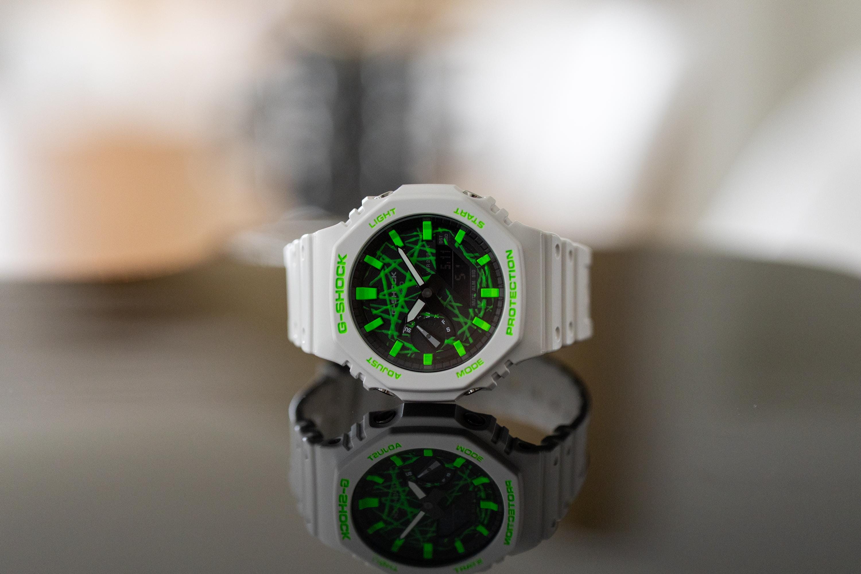 Limited to 15 | Hand-painted Casioak Neon Green Chaos | GA-2100 - Etsy