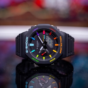 Casio Mod GShock GA-B2100 Black & Rainbow - High-Quality CasiOak Mod - Customized Hand painted wrist watch