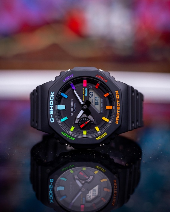 Casio Mod Gshock GA-B2100 Black & Rainbow - High-quality Casioak