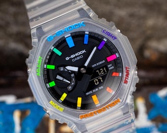 Casio G Shock Jellyfish Rainbow - CasiOak mod - Wrist watch - One year anniversary gifts for boyfriend 1st anniversary gift for husband