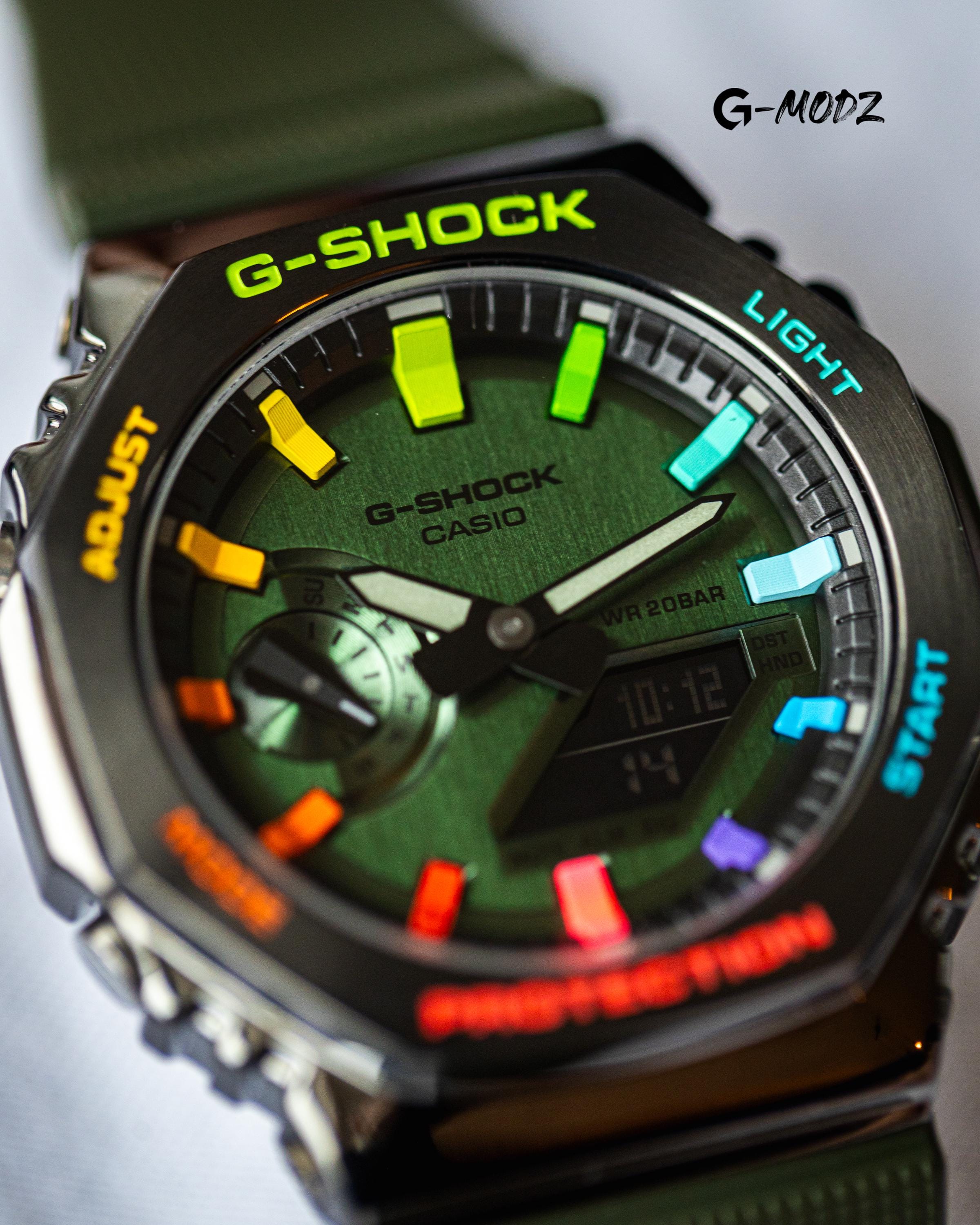 Hand Painted G-shock Green GM-2100 Rainbow | Artist Casioak Mod - Etsy