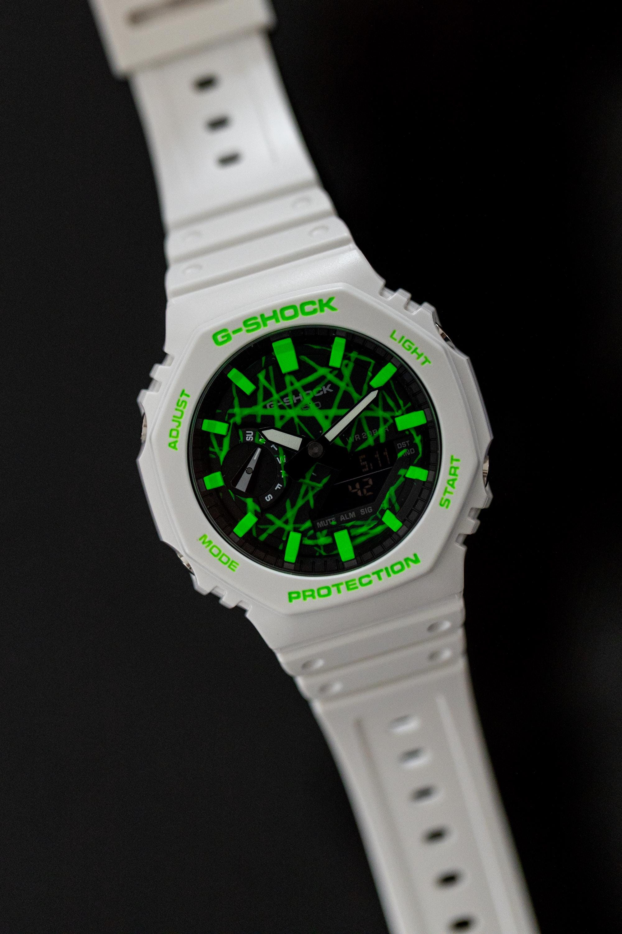 Limited to 15 | Hand-painted Casioak Neon Green Chaos | GA-2100 - Etsy