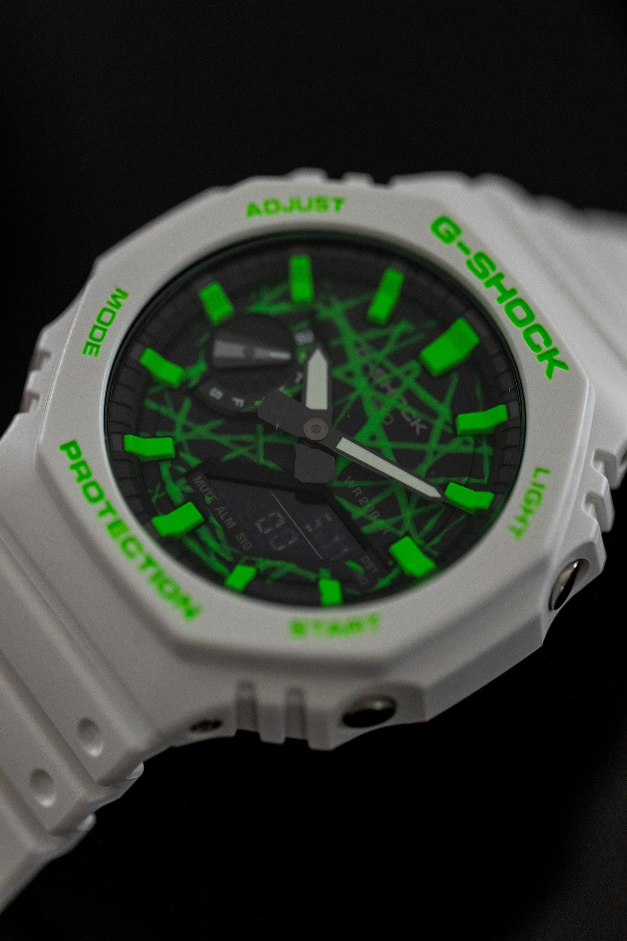 Limited to 15 | Hand-painted Casioak Neon Green Chaos | GA-2100 - Etsy