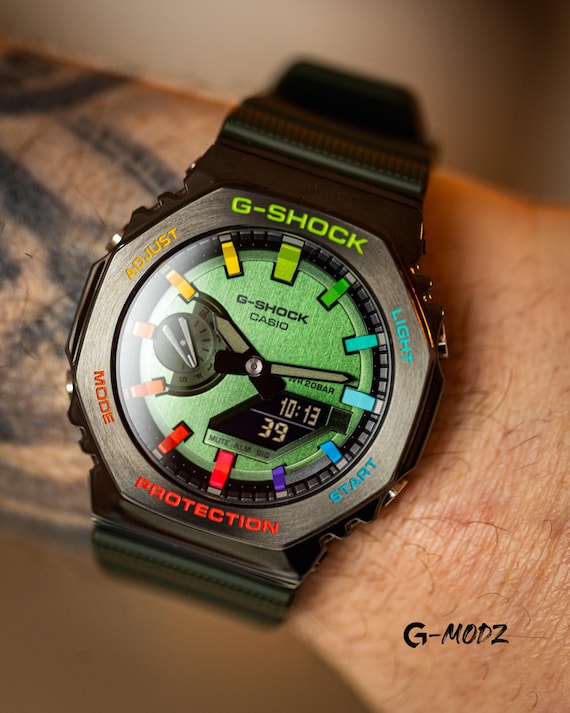 Hand Painted G-shock Green GM-2100 Rainbow | Artist Casioak Mod - Etsy