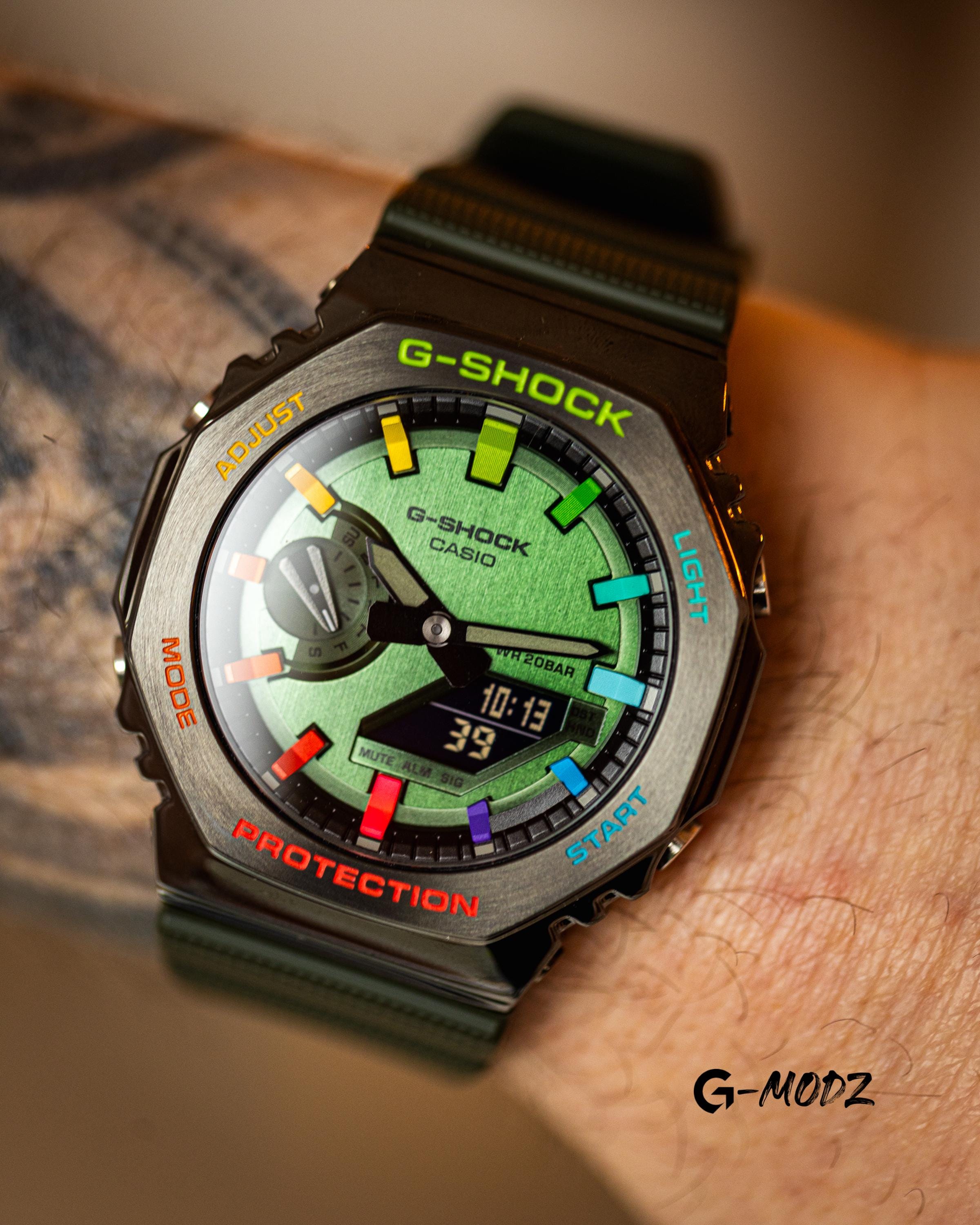 Hand Painted G-shock Green GM-2100 Rainbow | Artist Casioak Mod - Etsy