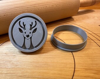 Reindeer Cookie Cutter & Stamp Set – 3D Printed Winter Baking Tool