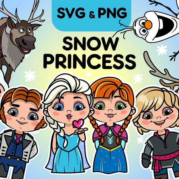 Cute Snow Princess characters clipart, kids Christmas clipart, cute baby Christmas stickers, Christmas children party