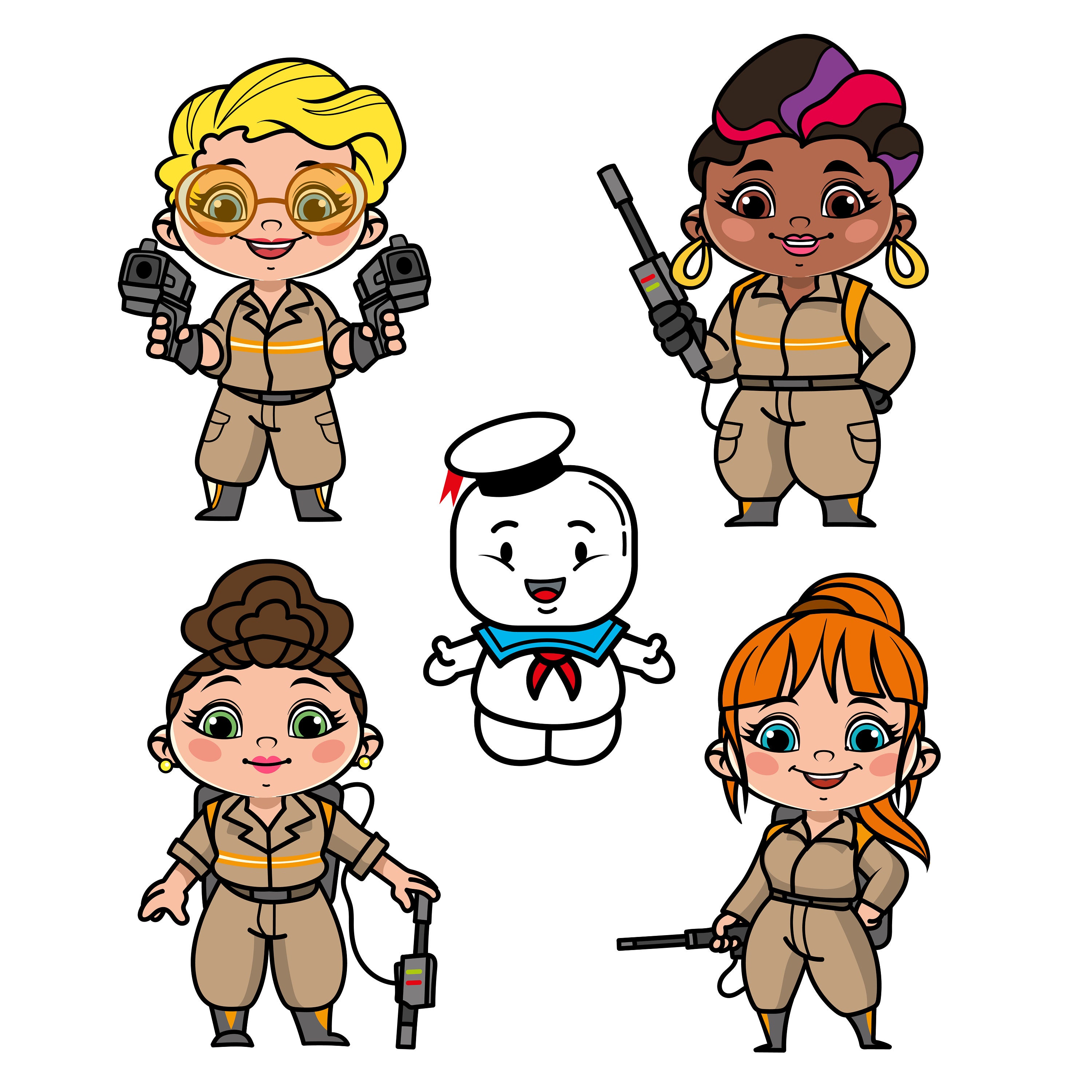 Ghostbusters Girls Clipart Png Chibi Ghostbusters Girls Cute Etsy