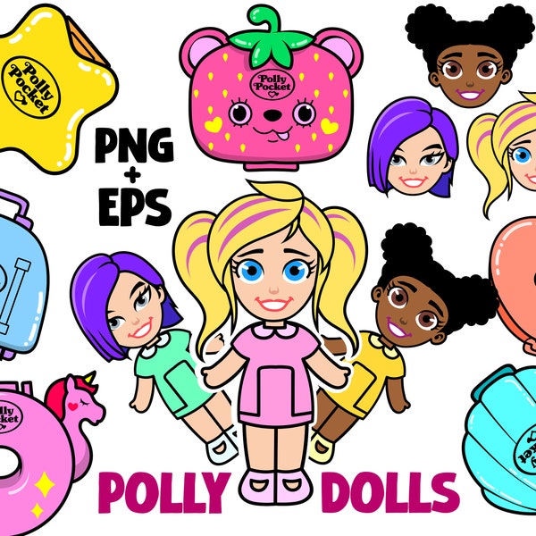 Polly pocket dolls clipart, Magic friends Clipart, girls best friends bundle, dolls toys Clipart, Doll Pocket Case png,Mini Pocket Dolls png