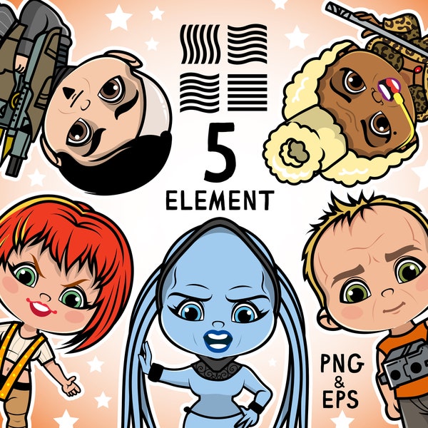 Fantastic movie bundle, cute kids clipart friends bundle, The Fifth Element Movie, fifth Element Symbols, Leeloo,Ruby Rhod, Diva Plavalaguna