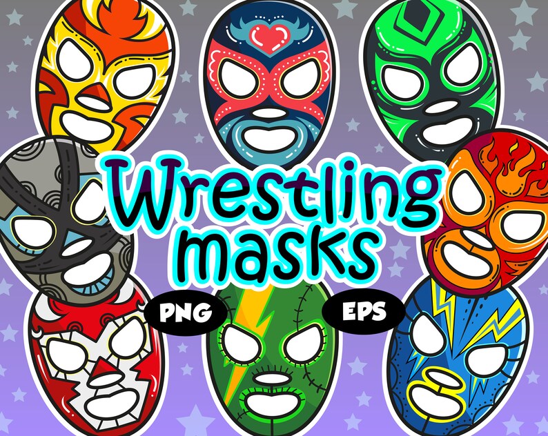 Luchador Masks Clipart Png, Wrestling Masks Bundle, Mexican Mask Wrestling, Festival, Mexico ...